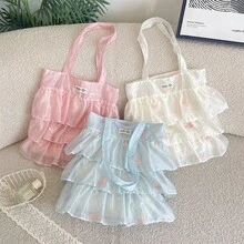 3-Color Tulle Cake Tote Bag, Multi-Layer Ruched Artistic Girl Travel Carry-On Shoulder Bag, Highly Attractive Tulle Girls Bag - Multicolor - View 3