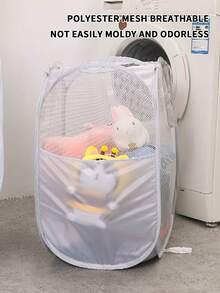 1pc Round Open Foldable Mesh Basket With Side Pocket, 36*58cm Large Capacity Mesh Laundry Basket, Suitable For Nursery, Bathroom - Multicolor - View 10