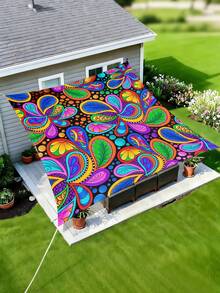 1pc Plant Leaf Floral Print Design Sunshade Awning, Outdoor Shade Cloth And Canopy, 2D Flat Printed Tent, Washable, Suitable For Garden, Camping, Beach, Yard, Poolside And More, Poles Not Included - Multicolor - View 45