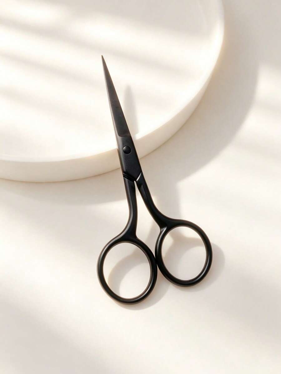 2pcs/1pc Black Sharp Beauty Scissors, Stainless Steel Pointed Eyebrow Trimming Scissors, Facial Hair, Eyebrow, Nose Hair, Beard Trimming, Mini Portable, Beauty Tool, Travel, Bedroom, Vanity, Gift For Friends