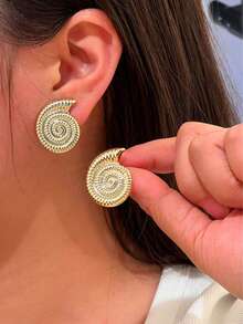 2/12pcs Shell, Starfish, Conch Lightweight Fashionable Personalized Summer Beach Style Gold Earrings Studs, Suitable For Beach Vacation, Summer Travel And Daily Wear - Gold - View 4