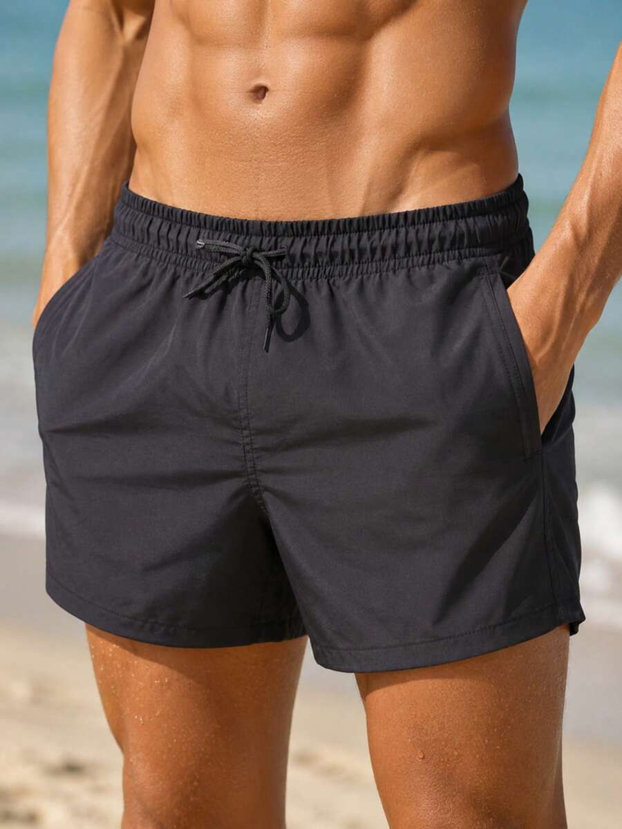 Men's Anthracite Mesh Swim Shorts With Plain Pockets - Grey - View 1