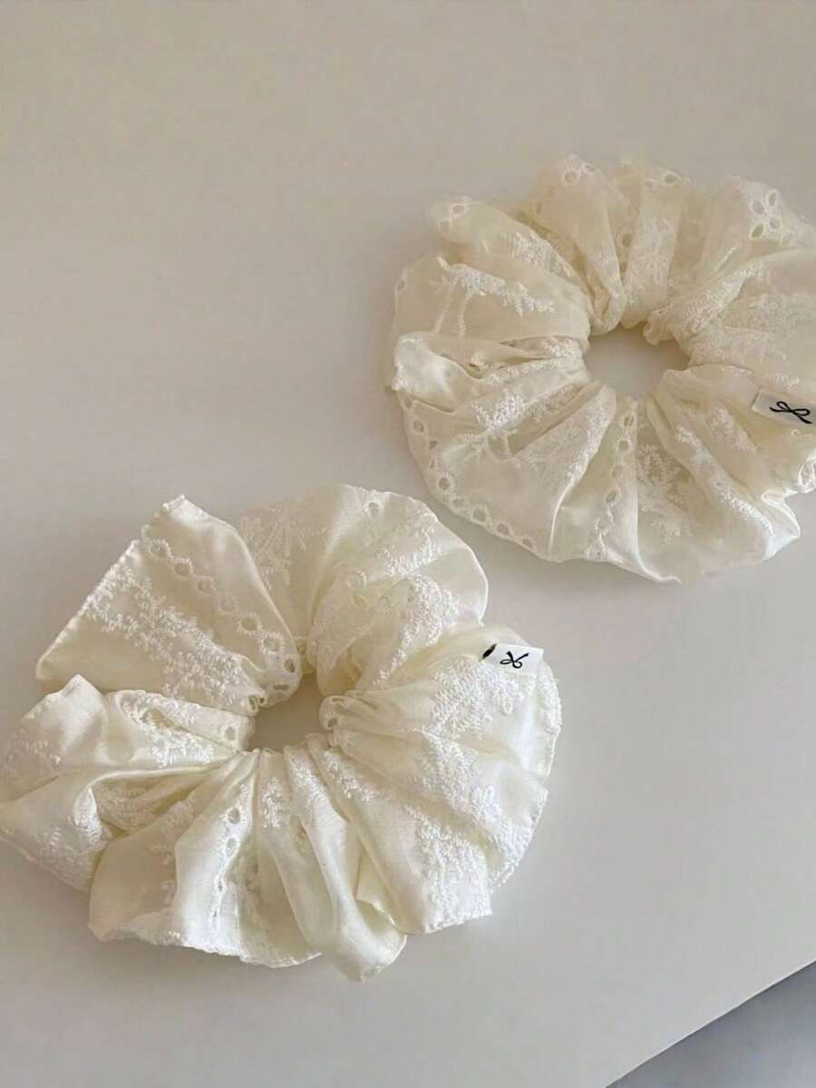 2件組女款白色蕾絲花卉軟質高彈力大腸圈髮飾髮圈,適合日常使用、居家、學校、海灘度假、上班通勤、派對、假期、生日禮物、返校季、大學風、新年、情人節、母親節禮物、婚禮季新娘、音樂節,春夏秋冬四季適用 - 彩色 - 查看 1