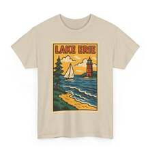 Lake Erie T-Shirt: Retro Comic Great Lakes Adventure Tee-Unisex Women & Men's Daily WearCamiseta blanca bonita de verano, prendas, ropa informal, camisetas cómodas - Albaricoque - Ver 1