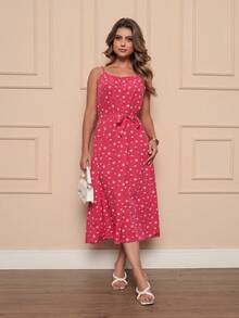 Women's Long Strap Dress | Crepe With Elastec L Flower I Off The Shoulder. - 玫紅色 - 查看 3