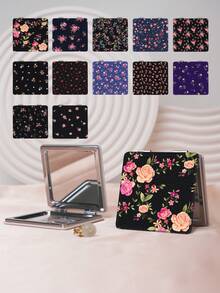 1PC British Country Style Portable Vanity Mirror, Foldable Lightweight Ultra-Thin Convenient Hand Mirror, Durable PU Leather, Suitable For Multiple Occasions And All People, Foldable Square Small Mirror, Pocket Mirror, Fresh Floral Rose Pattern Design, Exquisite And Delicate, Foldable Structure, Durable And Reliable, Drop-Resistant, Easy To Carry, Handheld Makeup Mirror, 180° Flip Cover, Multi-Functional - Multicolor - View 1