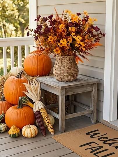 8pcs/1pc-Thanksgiving 4-Style Mixed Autumn Artificial Flower Stems Orange Floral Bouquet Set, Thanksgiving Harvest Vase Table Centerpiece Decoration, Thanksgiving Harvest Decoration, Thanksgiving Decor, Room Decor, Farmhouse Autumn Table Centerpiece Decoration, Thanksgiving Harvest Vase Filler, Country Farmhouse Autumn Aesthetic, Glass Vase Filler, Table Centerpiece Decoration, Thanksgiving Party Table Decor, Seasonal Autumn Bouquet Arrangement, Wedding Autumn Decoration Supplies