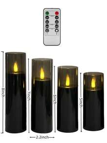 5 piezas de velas sin llama parpadeantes, velas a pilas, velas acrílicas irrompibles con control remoto, accesorios para cumpleaños y bodas, adecuadas para linternas, jardín, decoración navideña del hogar, regalos de Pascua, graduación, Día de San Valentín (Negro) - Taza negra en forma de bala - Ver 11