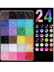 3mm 24 Colors DIY Resin Rhinestone Acrylic Box, Suitable For Handmade Jewelry, Shiny Mixed Color 3mm/4mm/5mm Crystal Rhinestones, DIY Pure Handmade Diamond Craft, Suitable For Clothing Rollers, Glassware, Shoes, Fabric, Artwork - A - View 4