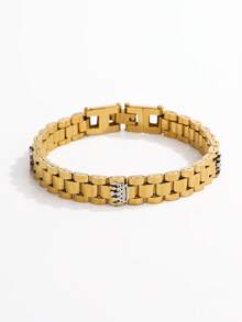 1pc Three Crown Design Stainless Steel Bracelet, Fashionable & Unique Men's/Women's Jewelry, Suitable For Daily Wear - Gold - View 6