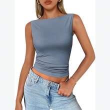European-American Style Sleeveless Square Neck Camisole For Women - 軍綠色100 - 查看 10