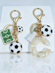 2 piezas Colgante de llavero personalizado con letra de fútbol - Blanco - Ver 4