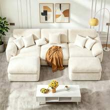 GartistGo Sofá modular de 5 plazas en forma de U "Cloud", cómodo sofá esquinero sin estructura de soporte, combinable de forma flexible, no requiere montaje. - Beis - Ver 10