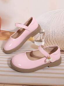 Girls' Flat Mary Jane Shoes, Princess Style, Black School Shoes With Single Strap And Hook And Loop Closure - Pink - View 1