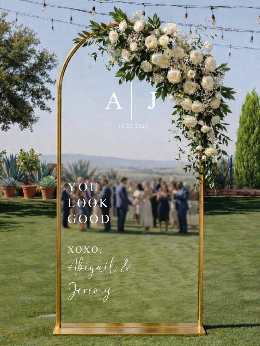客製化鏡面貼紙婚禮裝飾-婚禮標誌裝飾 DIY 婚禮貼紙-鏡面貼紙「歡迎參加婚禮」-客製化鏡面字母貼紙貼花-新婚-婚禮婚姻裝飾/現代婚禮歡迎牌/個性化新郎新娘姓名與日期/鏡面貼紙-新娘婚前派對 - 彩色 - 查看 1