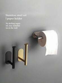 Drill-Free Self-Adhesive Toilet Paper Holder, Wall-Mounted Roll Paper Rack, Modern Minimalist Bathroom Tissue Storage Rack, Suitable For Bathroom, Restroom, Kitchen, RV, Apartment Decor, Black And White 2 Colors Available - Multicolor - View 5