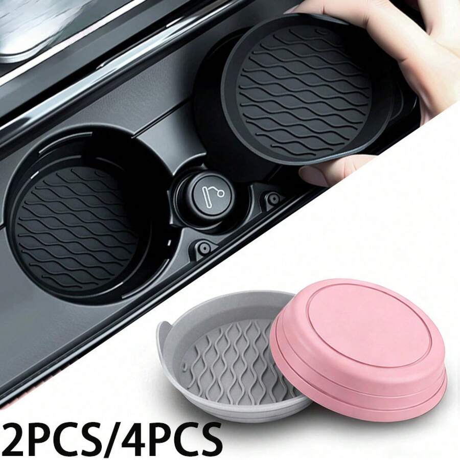 2/1pc/4pcs Car Silicone Cup Holder Coasters, Non-Slip Storage Mat, Raised Anti-Spill Cup Holder, Universal Round Non-Slip Pad, Car Cup Holder - Coaster - View 1