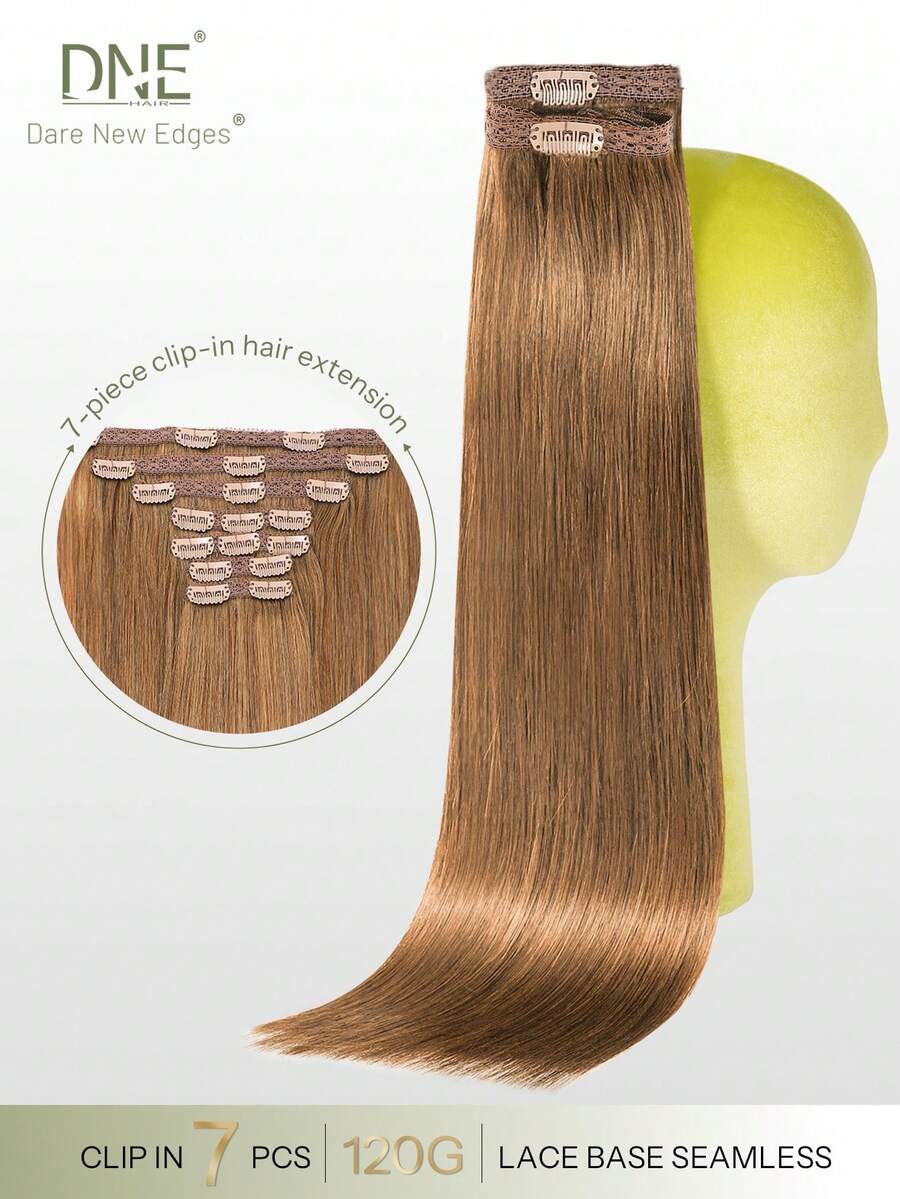 DNE HAIR 7件組夾式真人髮接片 120G 6#淺棕色 雙層髮束隱形夾片 Remy髮接片 無縫柔軟厚髮尾 防脫落可重複使用 適合細髮女性女孩 沙龍日常婚禮派對造型 - S6 - 查看 1