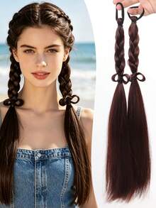 Women's Pre Braided Ponytail Hair Extensions, Handmade Synthetic Braids With Elastic Hair Tie, 2 Styles Single & Double Braided Pigtail Hairpieces For Daily Party Festival, Halloween - Multicolor - View 20