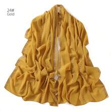 1 Piece Solid Color Rhinestone Chiffon Hijab, Elegant Faux Rhinestone Scarf, Sunscreen Shawl For Women, Ideal For Dresses. - Coral Orange - View 1