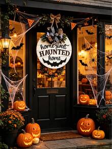 3D Halloween Door Hangings, Sweet Haunted House Signs, Bat Front Door Decorations, Halloween Wreaths, Porch Decorations, Halloween Signs, Bat-Themed Gifts - Bat Wreath - View 6