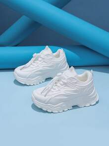 1 par de zapatillas deportivas de correr para estudiantes, color blanco, malla transpirable - Blanco - Ver 2