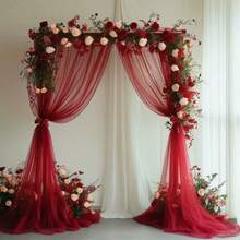 1pc 3/10/20/30/40/50m Party Ceiling Wedding Arch Reception Area Decoration Semi-Transparent Arch Drape Fabric, Christmas - Claret - View 4