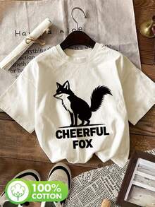 Graphic Print T-Shirt, Short Sleeves, Round Neck, Casual Top For Summer And Spring, Soft Women's Clothing. - Aprikot - View 1