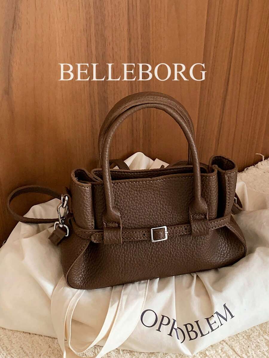 Casual Colorblock Textured Versatile Commute Vintage Canvas Strap Buckle Women's Small Handbag Square Bag - Coffee - View 1
