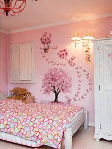 1 pieza Pegatina de pared con conejo rosa de dibujos animados, árbol grande y mariposa, decoración de habitación, calcomanía de pared autoadhesiva, pegatina de pared autoadhesiva semimate removible, adecuada para sala de estar, dormitorio, habitación, decoración del hogar, pegatina de pared, pegatina de vinilo, decoración de primavera, añade vitalidad a tu hogar, pegatina decorativa Rama, regalo de cumpleaños y graduación - Varios estilos - Ver 3