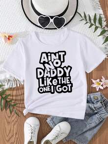 Girl's T-Shirt With The Print Of The Phrase "There's No Dad Like The One I Have", Modern, Novel, Comfortable And Versatile. - 白色 - 查看 2