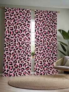 2pcs Purple Pink Leopard Print Lightweight Semi-Sheer Curtains, 90GSM Semi-Sheer Privacy Protection, Rod Pocket Installation, Quick Dry Fade-Resistant, Lightweight Washable, Suitable For Home, Room, Kitchen Decor And Space Partition - Multicolor - View 10