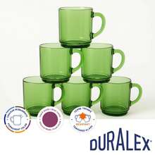 DURALEX | مجموعة من 6 أكواب زجاجية شفافة مع مقابض، 26CL - مجموعة أكواب زجاجية معززة بألوان متنوعة (أزرق ياقوتي، رمادي، كهرماني، بنفسجي، أزرق وأخضر) - متينة وقوية للقهوة والشاي والمشروبات الساخنة - أخضر - مشاهدة 4