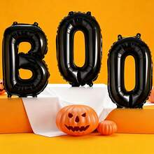 3件組 16英吋黑色「Boo」字母鋁箔氣球，適用於萬聖節派對、主題派對裝飾、遊樂園及室內/室外居家裝飾 - 查看 1