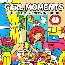 Girl Moments 可愛舒適著色書，溫馨女孩日常生活插畫，包含早餐、小貓與舒適居家場景，適合手繪著色、美感照片裝飾與日常紓壓休閒時光 - 填色本 - 查看 11