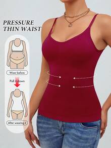 Women's Tummy Control Camisole Tank Top, Slimming Waist, Sleeveless Body Shaping Top - Burgundy - View 2