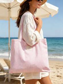 Striped Tote Shoulder Bag, Casual And Lightweight, Suitable For Daily Use, Travel, School, Shopping, Perfect For Outings Or Gifts - Multicolor - View 6