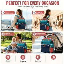 Baby Carrier Diaper Bag Essential Tote Bag For Baby Travel , Travel Storage Bag, Multi-Functional Waterproof Diaper Bag, Stroller Strap Pacifier Box - Blue-green - View 3