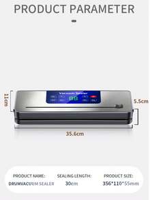 JFBONIN Selladora al vacío portátil de 30cm con pantalla digital, adecuada para modos de alimentos húmedos/secos, ideal para cocinar, acampar y catering, sellado rápido para la conservación de alimentos, adecuada para aperitivos, carnes, frutas, verduras, diseño que ahorra espacio 827 - Negro - Ver 12