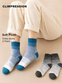 CLIMPRESSION Kaos Kaki Setengah Betis Unisex Motif Garis-Garis Blok Warna Bahan Bulu Karang Mewah, Kaos Kaki Tidur di Rumah yang Nyaman dan Hangat untuk Musim Dingin - MultiWarna - View 4