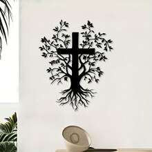 HELLOYOUNG 1pc Vintage Jesus Cross Metal Wall Art | Iron Religious Sculpture Suitable For Living Room, Bedroom, Church - Ideal Gift Spiritual Home Decor Perfect For Home, Office, Bedroom, Patio, Kitchen, Yard Wall, Coffee Shop, Ballroom, Bar, Country, Farmhouse Decoration, Housewarming Gift, Birthday Gift, Antique Collector Birthday - Multicolor - View 2