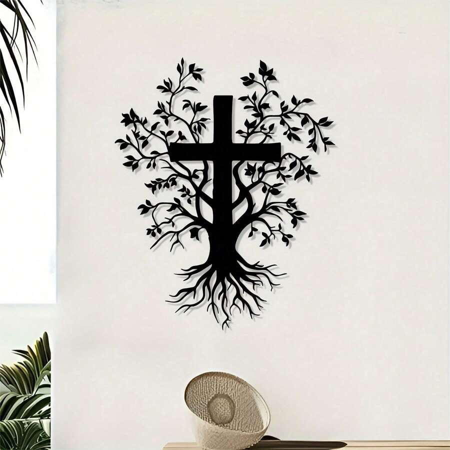 HELLOYOUNG 1pc Vintage Jesus Cross Metal Wall Art | Iron Religious Sculpture Suitable For Living Room, Bedroom, Church - Ideal Gift Spiritual Home Decor Perfect For Home, Office, Bedroom, Patio, Kitchen, Yard Wall, Coffee Shop, Ballroom, Bar, Country, Farmhouse Decoration, Housewarming Gift, Birthday Gift, Antique Collector Birthday