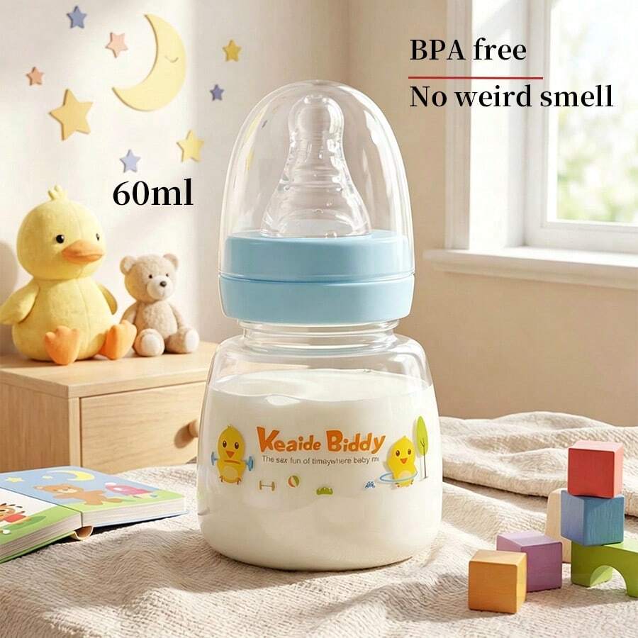 1pc 60ml PP Material Baby Milk Bottle, Silicone Nipple, Boilable And Steam Sterilizable, Suitable For 0-3 Months Old Infants - Multicolor - View 1