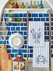 2 Pcs Lobster Crab Stripe Kitchen Towels Blue White Dish Towels Can Be Used In Kitchen Drying Hand Towels Tea Towels Suitable For Farmhouse Kitchen Home Indoor Dish Drying - Baby Blue - View 4