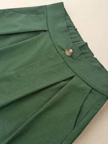 Pantalones holgados de lino de pierna ancha con cinco puntas, nuevo estilo de verano para mujer, shorts casuales holgados de cintura alta y semielásticos. - Caqui - Ver 10