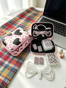 6pcs Leopard Print Heart Pattern Apple Phone Charger Protective Case Data Cable Storage Bag - Multicolor - View 11