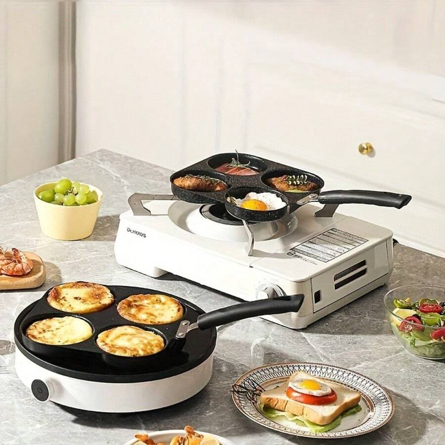 Four-In-One Cast Iron Egg Fryer, Non-Stick, Single Handle, Dishwasher , Compatible With Electric Stoves, Ideal For Kitchen Gadgets For Pancakes, Eggs, Steaks And Other Uses. - View 1