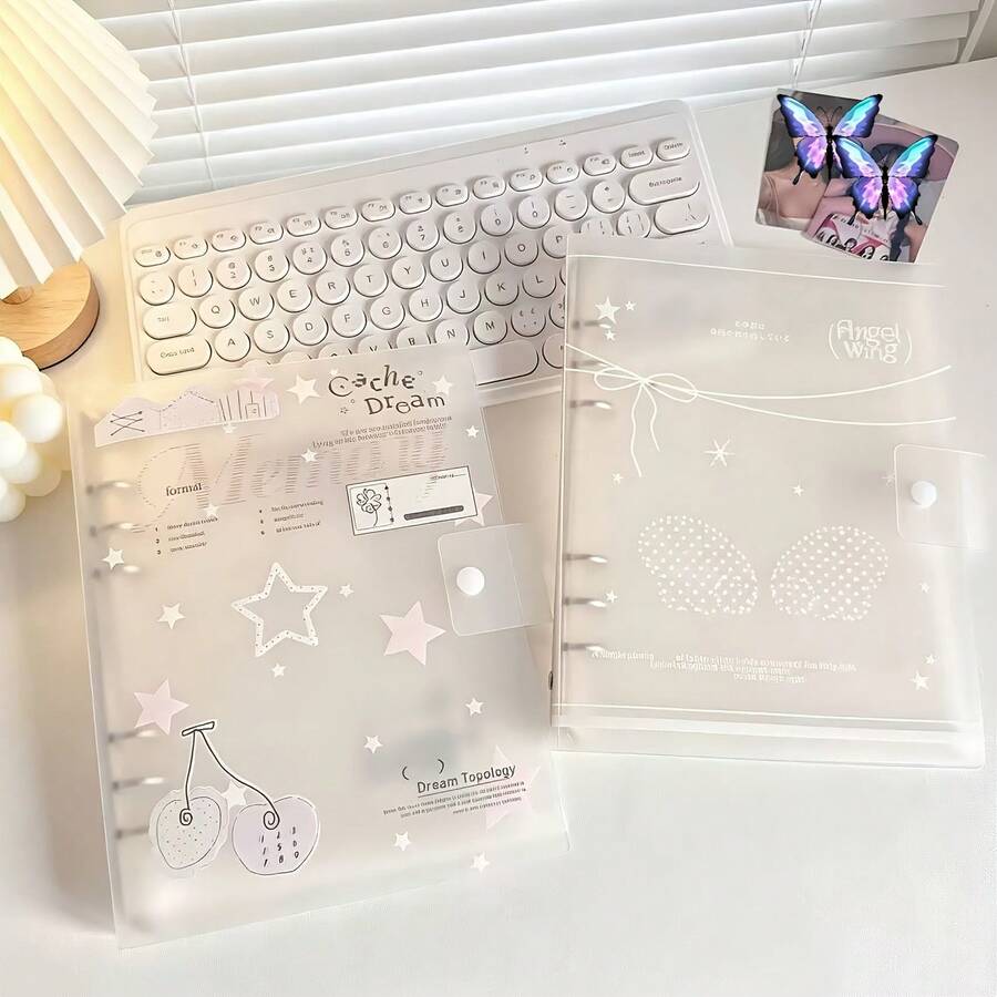 Popular Angel Wings Card Album, Star Cherry Transparent Frosted Storage Binder, Office A5 Loose-Leaf Notebook, A5 Cover Notebook - Multicolor - View 1