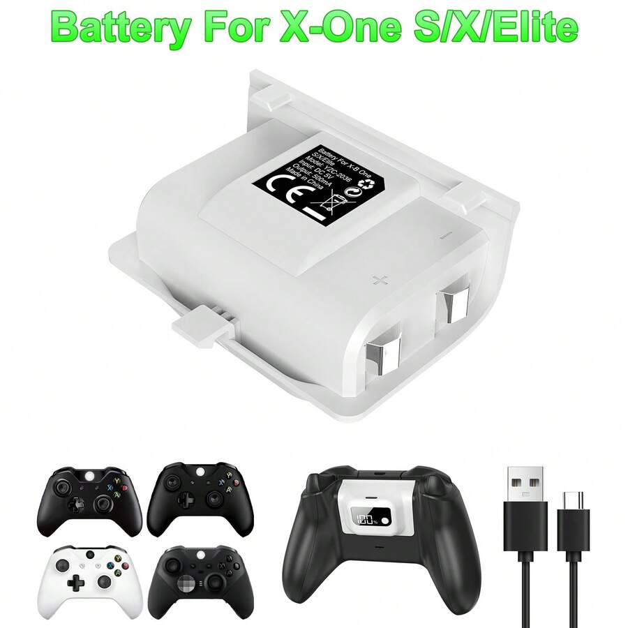 Xb Ox One/S/X/Elite Battery Pack, 1200mAh, LED Display, 3-4 Hours Charging For 40 Hours Playtime, 2000+ Cycles, Black, Not Compatible With Series X/S