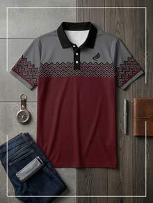 Men's Business Casual Wavy Pattern Colorblock Short Sleeve Polo Shirt - Multicolor - View 5